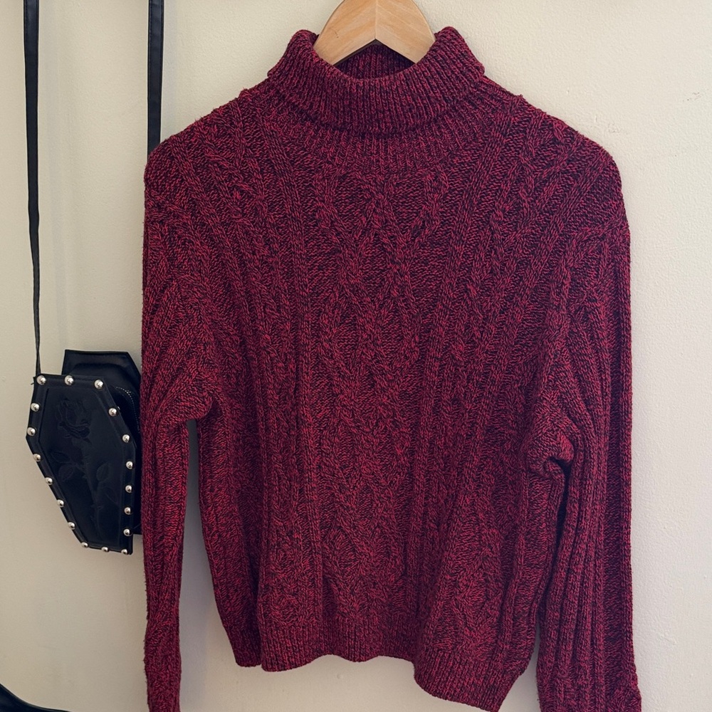 Parkhurst VINTAGE Maroon Cable Knit Turtleneck Sweater. Made in CANADA 🇨🇦